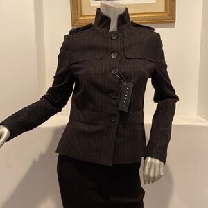 SISLEY  Women Wool Jacket Black Striped Size 6 , EUR 42 New